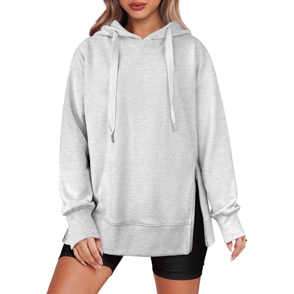 imageANRABESS Women Oversized Hoodies Side Zipper Fleece Long Sweatshirts Lightweight Tunic Pullover 2025 Fall Trendy ClothesLight Grey
