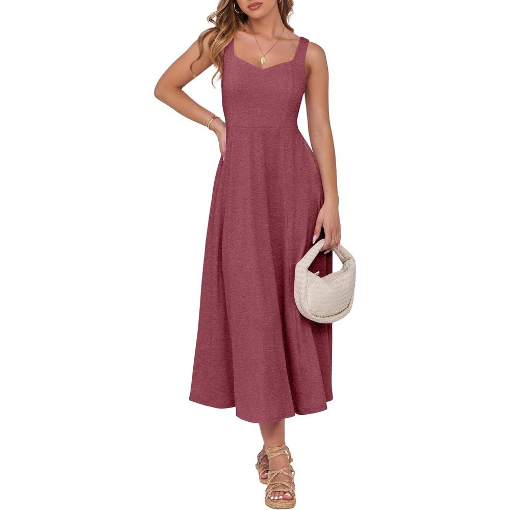 imageANRABESS Women Summer Casual Dress Sleeveless Smocked Back Tank Midi Dresses 2025 Beach Vacation Sundress with PocketsRed