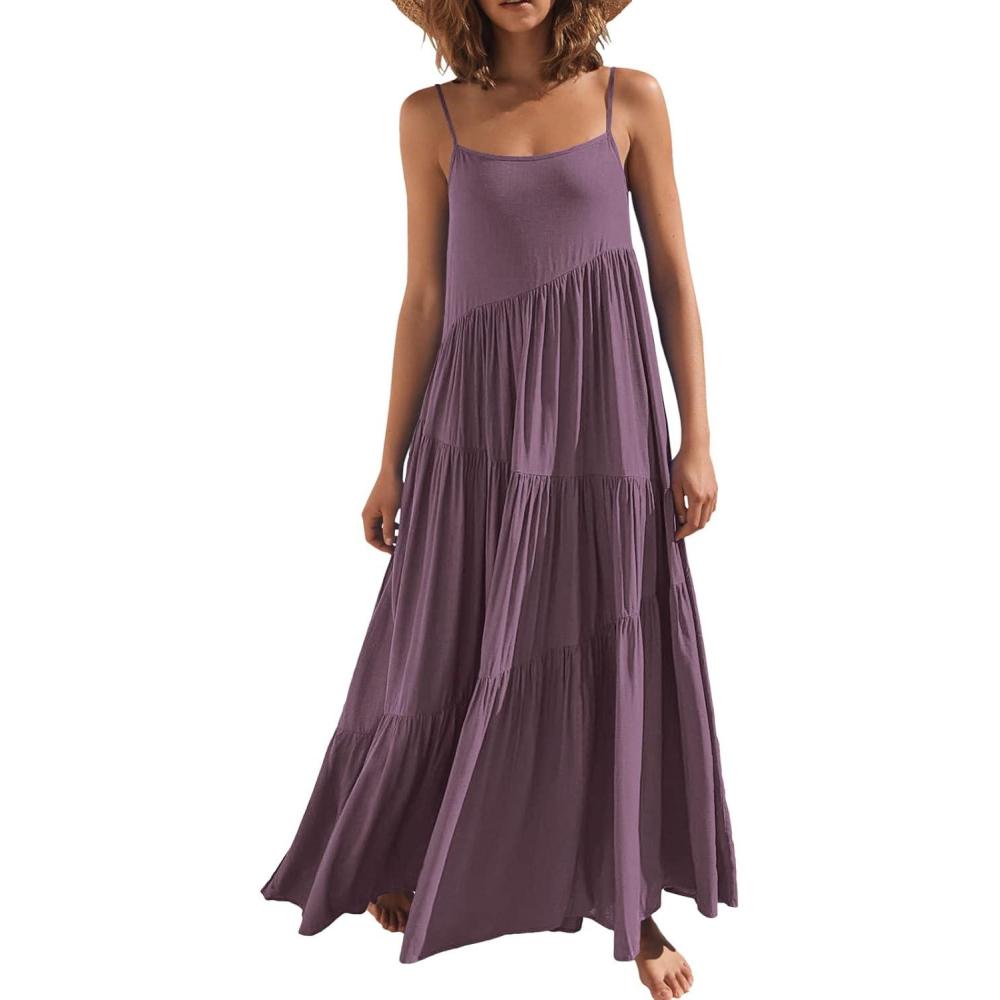 imageANRABESS Women Summer Casual Loose Sleeveless Sundress Spaghetti Strap Flowy Boho Linen Beach Vacation Maxi Long DressDark Purple