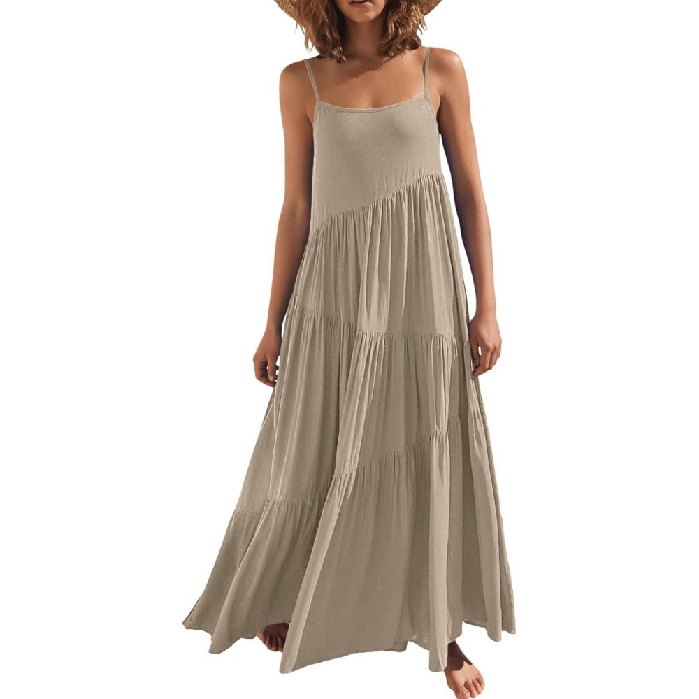 imageANRABESS Women Summer Casual Loose Sleeveless Sundress Spaghetti Strap Flowy Boho Linen Beach Vacation Maxi Long DressGray