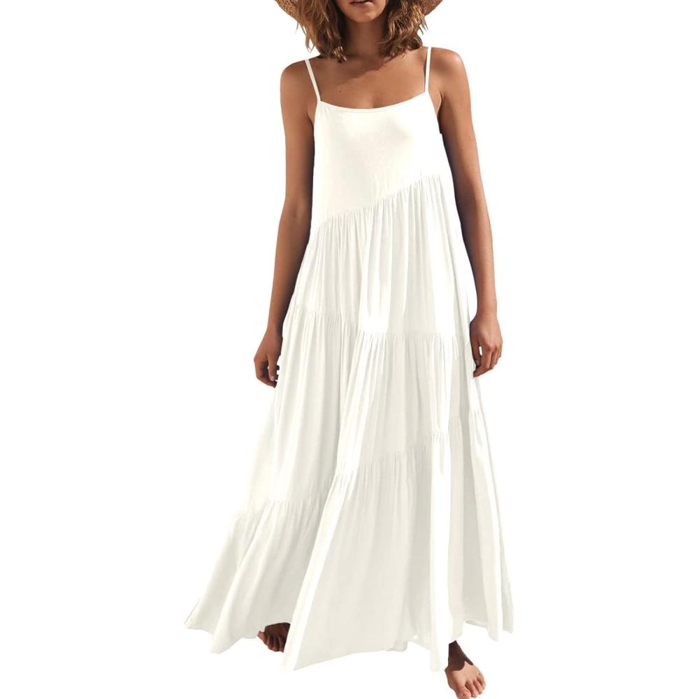 imageANRABESS Women Summer Casual Loose Sleeveless Sundress Spaghetti Strap Flowy Boho Linen Beach Vacation Maxi Long DressWhite