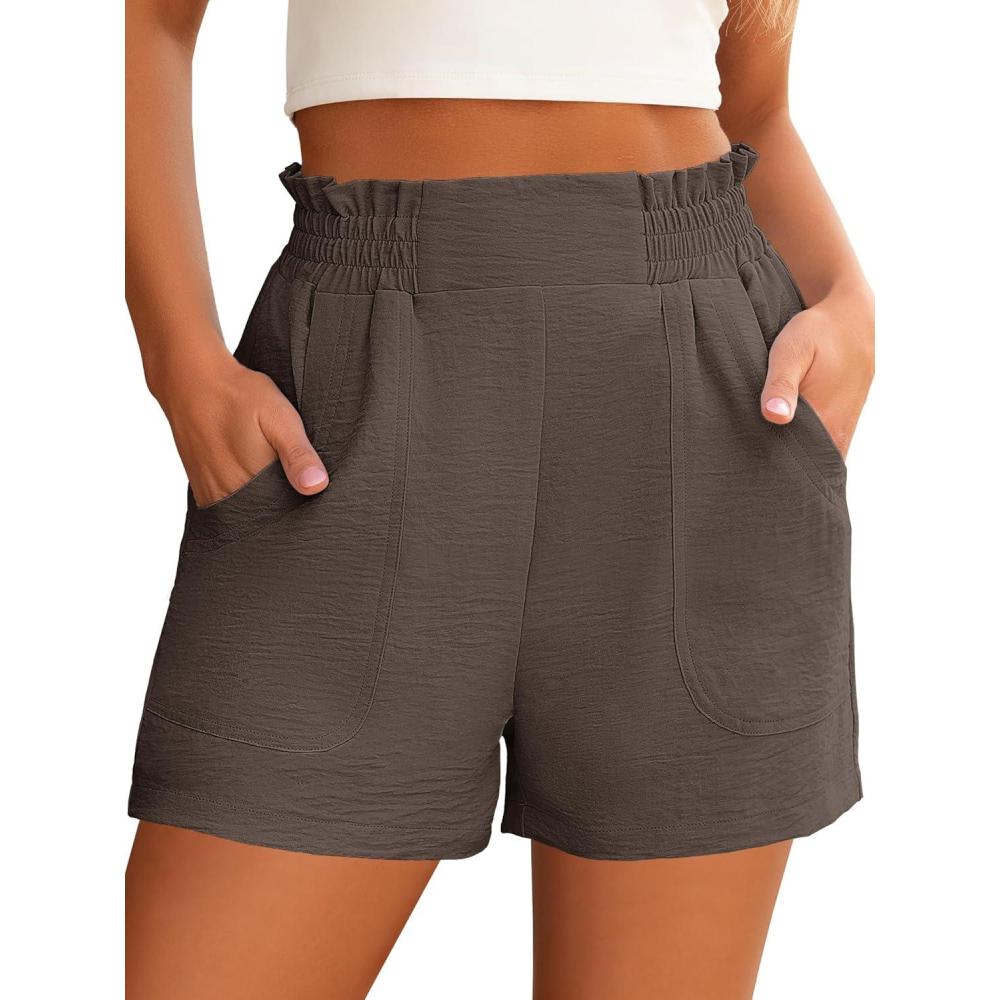 imageANRABESS Women Summer Casual Shorts Elastic High Waisted Wide Leg Cute Dressy Beach Shorts 2025 Fashion Vacation OutfitsCoffee