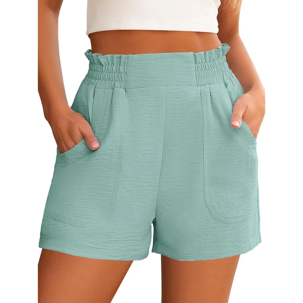 imageANRABESS Women Summer Casual Shorts Elastic High Waisted Wide Leg Cute Dressy Beach Shorts 2025 Fashion Vacation OutfitsMint Green