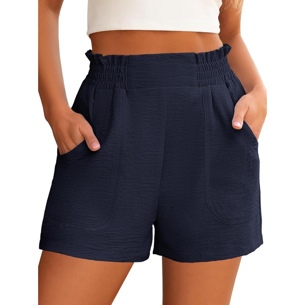 imageANRABESS Women Summer Casual Shorts Elastic High Waisted Wide Leg Cute Dressy Beach Shorts 2025 Fashion Vacation OutfitsNavy