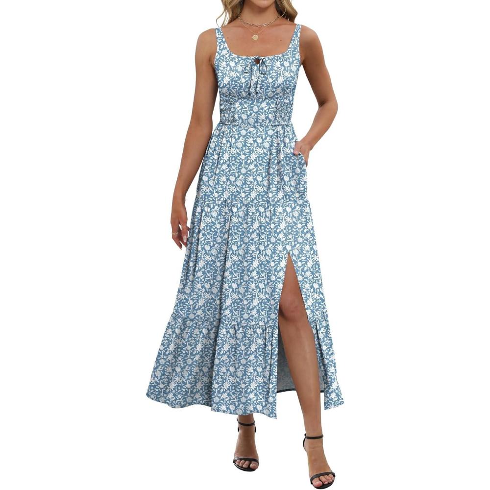 imageANRABESS Women Summer Maxi Dress 2025 Square Neck Sleeveless Casual Boho Floral High Waist Slit Travel Vacation SundressFloral Lake Blue