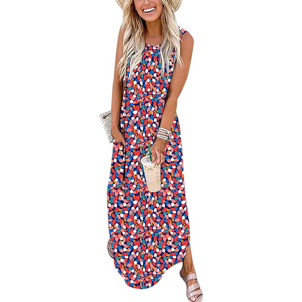 imageANRABESS Women Summer Maxi Dress Beach Vacation Sundress Sleeveless Casual Loose Shirt Dresses 2025 Travel OutfitsFloral Rainbow