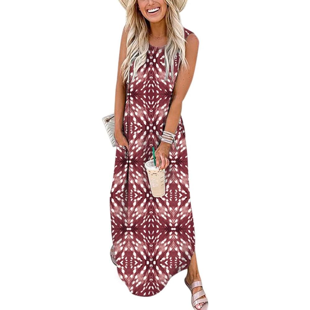 imageANRABESS Women Summer Maxi Dress Beach Vacation Sundress Sleeveless Casual Loose Shirt Dresses 2025 Travel OutfitsPrint Red