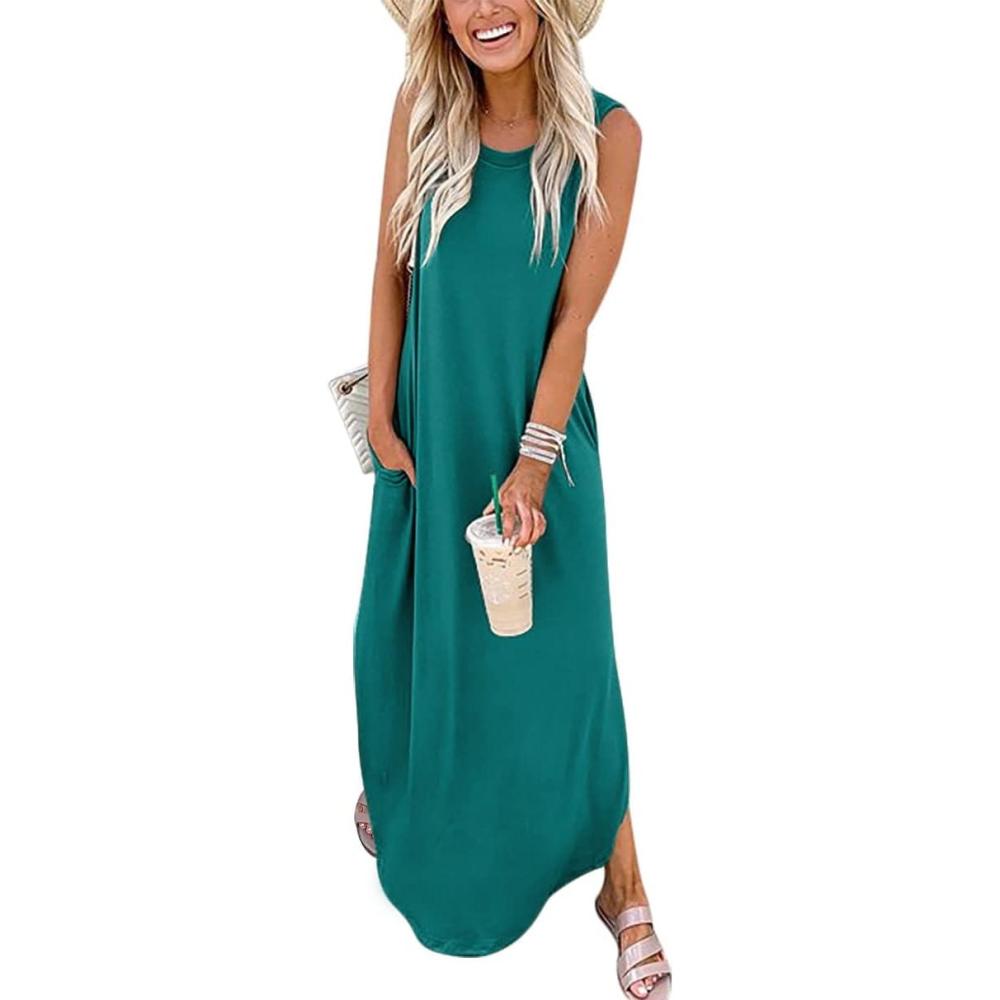 imageANRABESS Women Summer Maxi Dress Beach Vacation Sundress Sleeveless Casual Loose Shirt Dresses 2025 Travel OutfitsTeal Blue