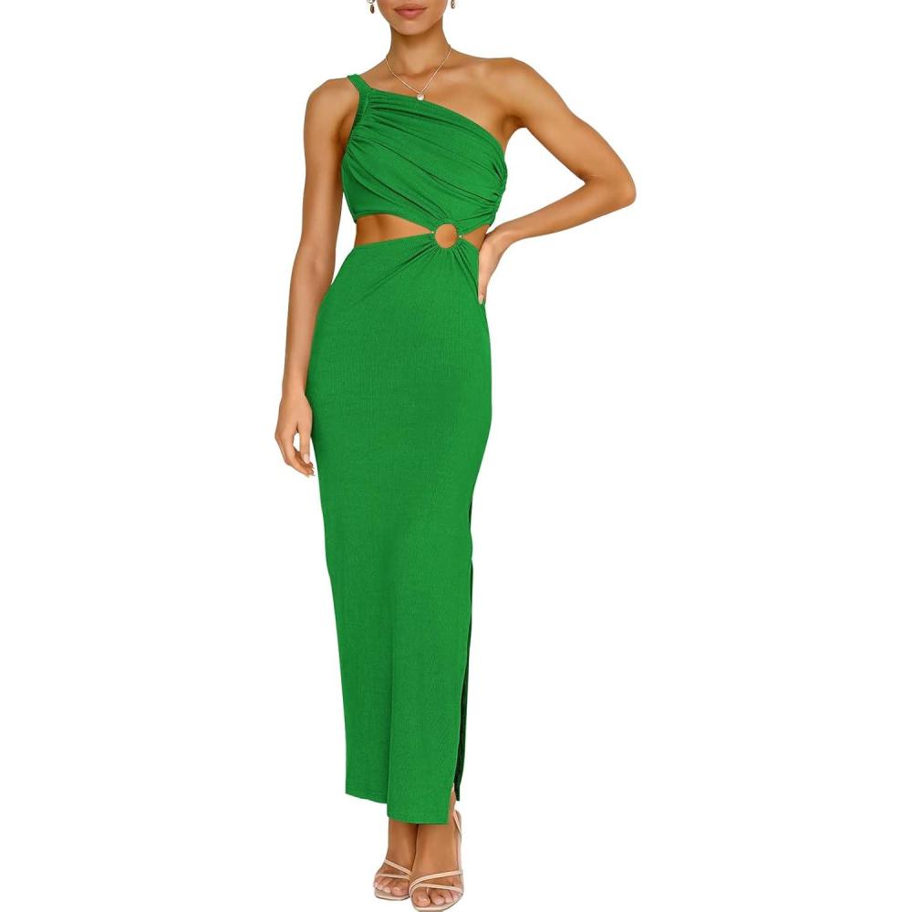 imageANRABESS Women Summer One Shoulder Sleeveless Maxi Dress Cutout Sexy Bodycon Semi Formal Dinner Date Vacation DressesGrass