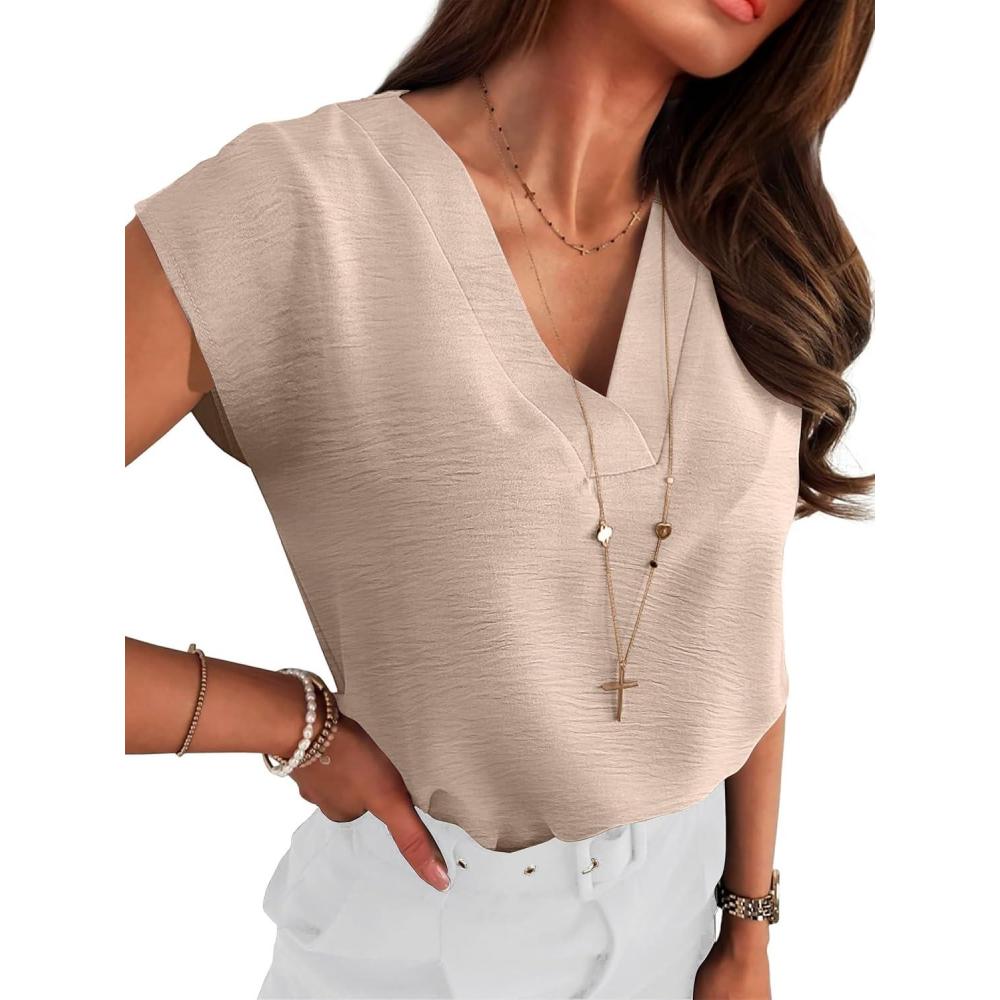 imageANRABESS Women Tops Cap Sleeve Textured Dressy Casual V Neck Shirts 2025 Summer Business Work Blouses OutfitsApricot