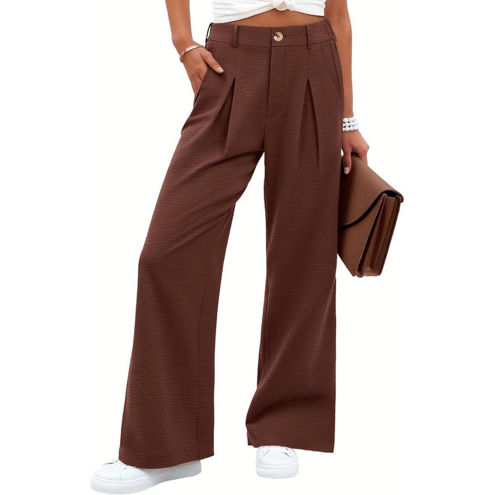 imageANRABESS Women Wide Leg Dress Pants Lightweight High Waisted Business Casual Trousers Dressy Office Work Palazzo Pants SlacksCoffee