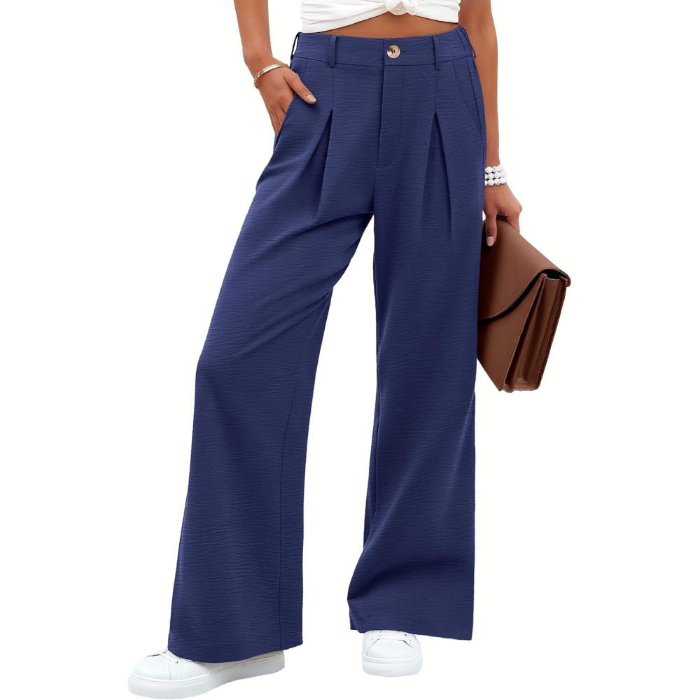 imageANRABESS Women Wide Leg Dress Pants Lightweight High Waisted Business Casual Trousers Dressy Office Work Palazzo Pants SlacksDeep Blue
