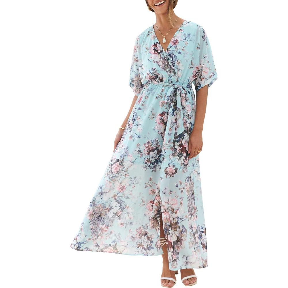 imageANRABESS Womens 12 Sleeve Beach Wedding Guest Maxi Dresses 2025 Fall Wrap V Neck Boho Floral Flowy Slit Long Summer DressesFloral Sky Blue