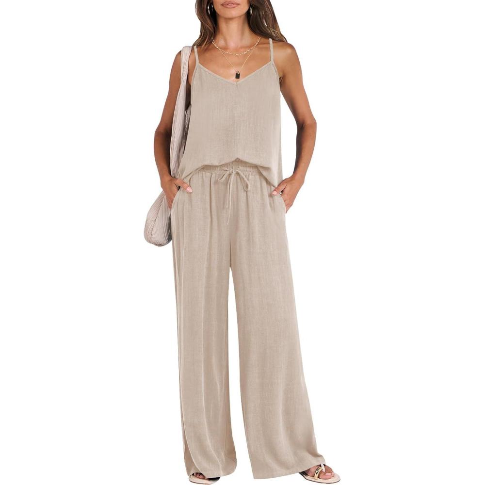 imageANRABESS Womens 2 Piece Linen Lounge Set Casual Matching Pants Jumpsuit Summer Beach Travel Vacation Trendy Outfits