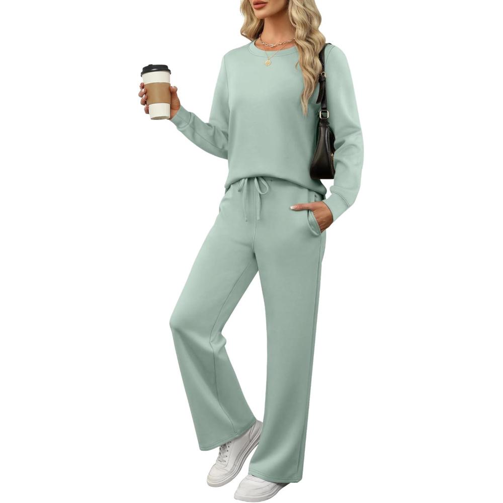 imageANRABESS Womens 2 Piece Lounge Sets Casual Travel Outfits Wide Leg Tracksuit Sweatsuits Matching Set 2025 Fall ClothesGreen