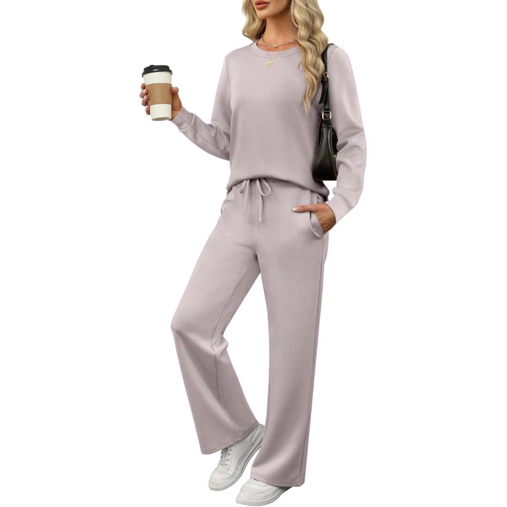 imageANRABESS Womens 2 Piece Lounge Sets Casual Travel Outfits Wide Leg Tracksuit Sweatsuits Matching Set 2025 Fall ClothesLight Khaki