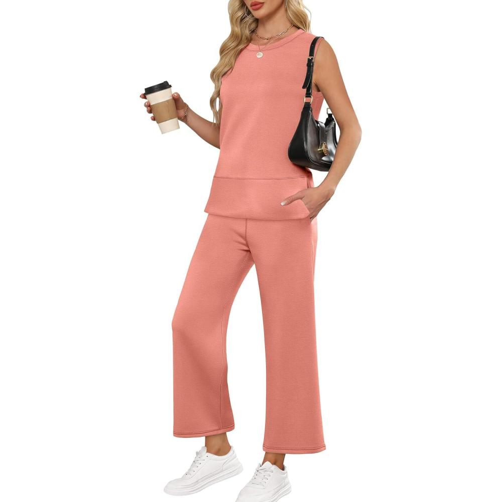 imageANRABESS Womens 2 Piece Outfits 2025 Summer Beach Vacation Clothes Fall Travel Casual Lounge Matching Sets SweatsuitsCoral