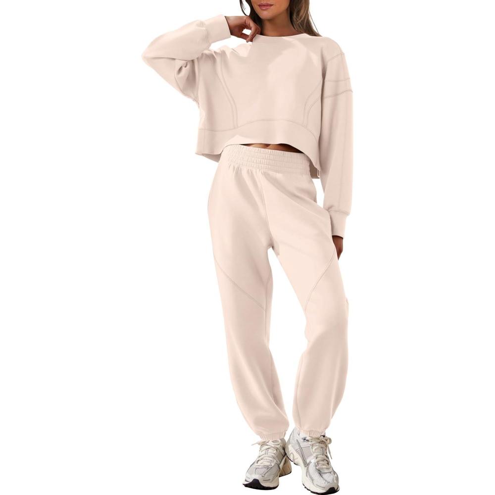 imageANRABESS Womens 2 Piece Outfits Lounge Sets Cropped Sweatshirt Joggers Fashion Sweatsuit Sweat Set 2025 Winter Travel OutfitsApricot