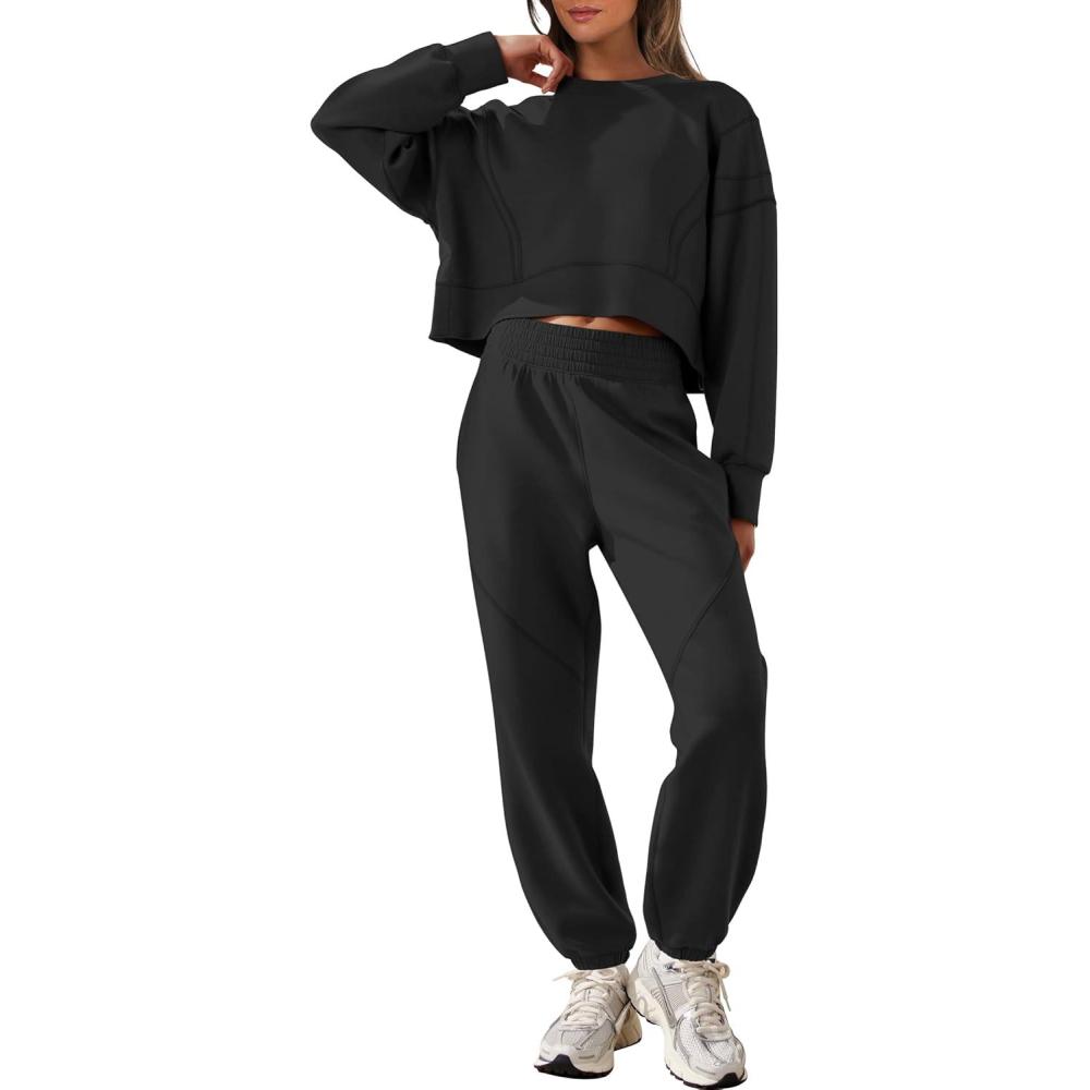 imageANRABESS Womens 2 Piece Outfits Lounge Sets Cropped Sweatshirt Joggers Fashion Sweatsuit Sweat Set 2025 Winter Travel OutfitsBlack