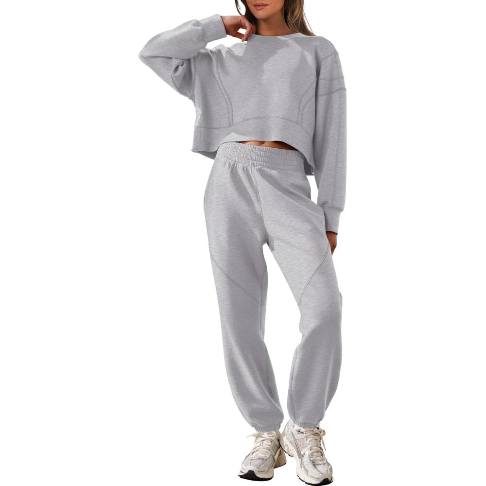imageANRABESS Womens 2 Piece Outfits Lounge Sets Cropped Sweatshirt Joggers Fashion Sweatsuit Sweat Set 2025 Winter Travel OutfitsLight Grey