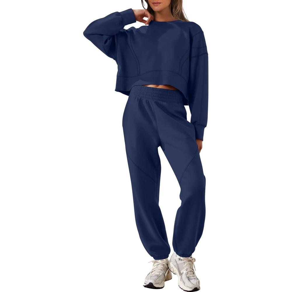 imageANRABESS Womens 2 Piece Outfits Lounge Sets Cropped Sweatshirt Joggers Fashion Sweatsuit Sweat Set 2025 Winter Travel OutfitsNavy Blue