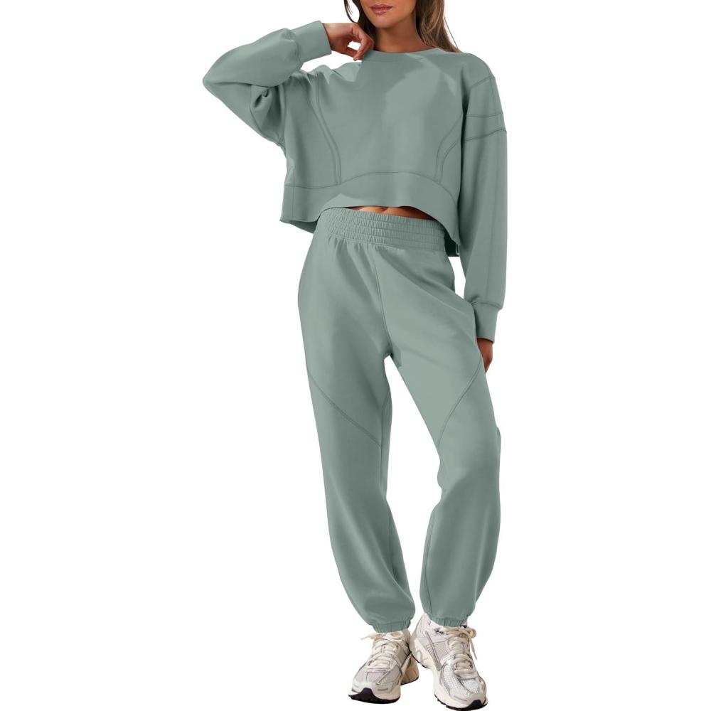 imageANRABESS Womens 2 Piece Outfits Lounge Sets Cropped Sweatshirt Joggers Fashion Sweatsuit Sweat Set 2025 Winter Travel OutfitsPea Green