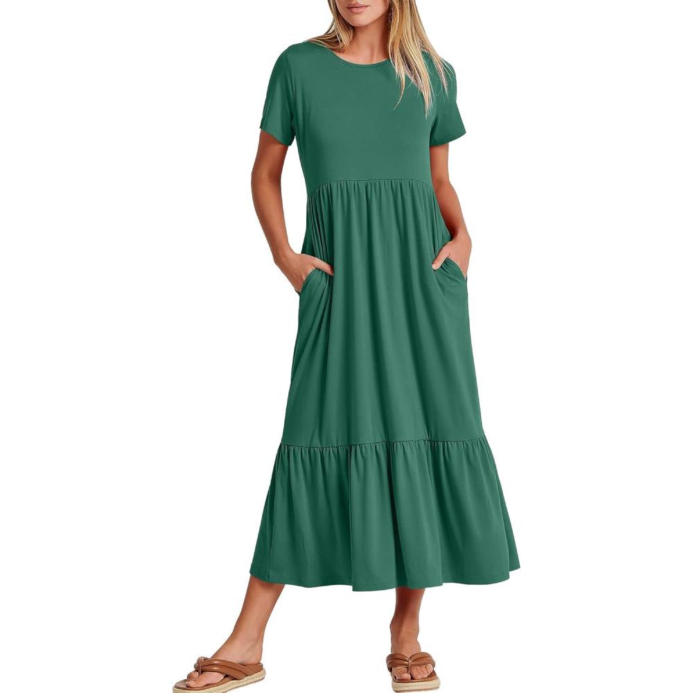 imageANRABESS Womens 2025 Summer Casual Maxi Dress A line Tiered Flowy Short Sleeve Crewneck T Shirt Beach Travel Long DressesGreen