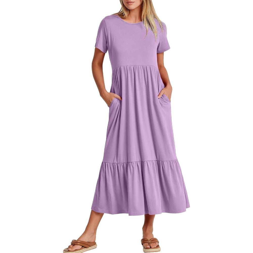 imageANRABESS Womens 2025 Summer Casual Maxi Dress A line Tiered Flowy Short Sleeve Crewneck T Shirt Beach Travel Long DressesLilac