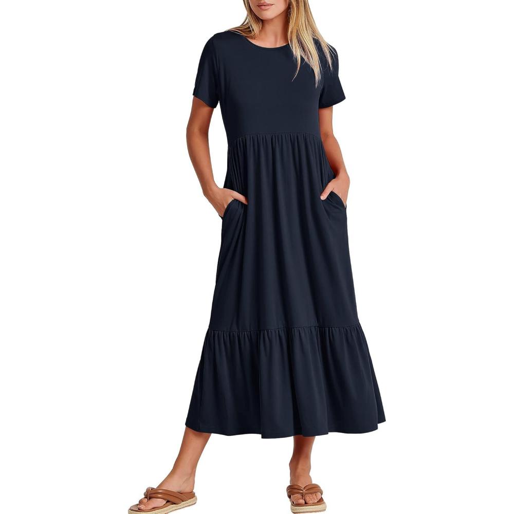 imageANRABESS Womens 2025 Summer Casual Maxi Dress A line Tiered Flowy Short Sleeve Crewneck T Shirt Beach Travel Long DressesNavy Blue