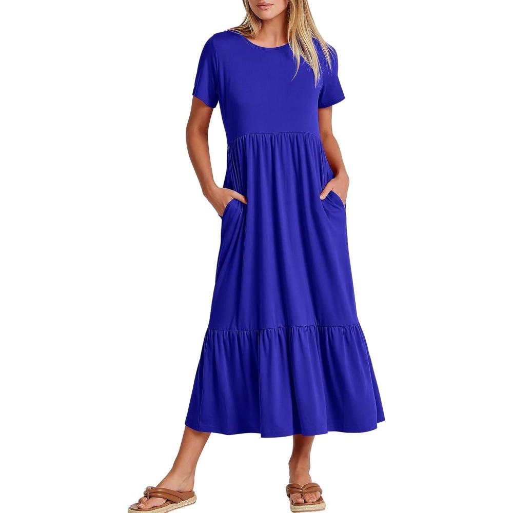 imageANRABESS Womens 2025 Summer Casual Maxi Dress A line Tiered Flowy Short Sleeve Crewneck T Shirt Beach Travel Long DressesRoyal Blue