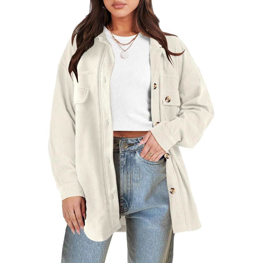 imageANRABESS Womens Corduroy Shacket Button Down Shirts Oversized Long Sleeve Casual Cardigan Jacket 2025 Fall Fashion ClothesLight Apricot