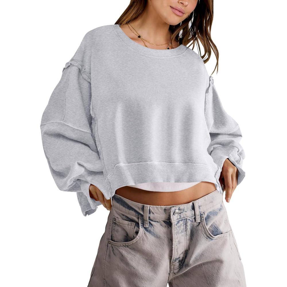 imageANRABESS Womens Cropped Sweatshirts Oversized Crewneck Long Sleeve Tops 2025 Fall Winter Loose Pullover Teen Girls ClothesGray