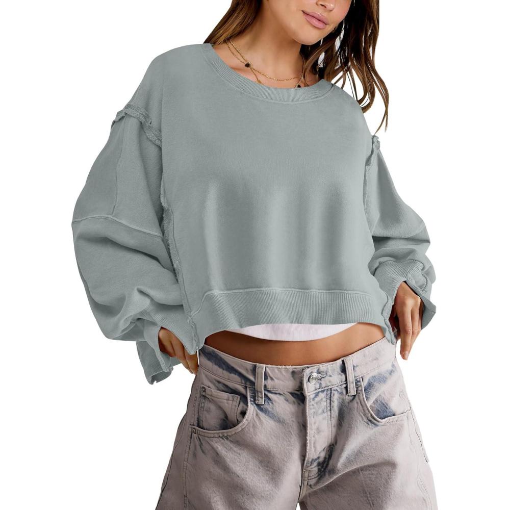 imageANRABESS Womens Cropped Sweatshirts Oversized Crewneck Long Sleeve Tops 2025 Fall Winter Loose Pullover Teen Girls ClothesLight Green