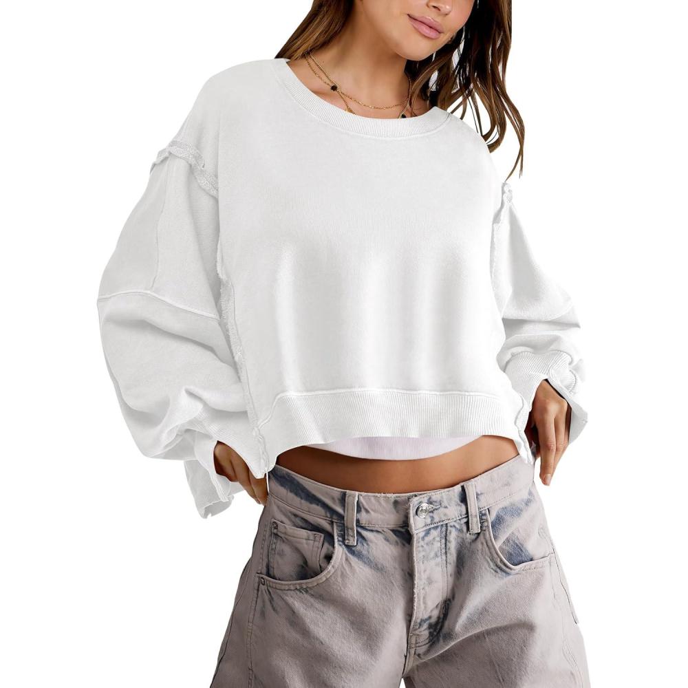 imageANRABESS Womens Cropped Sweatshirts Oversized Crewneck Long Sleeve Tops 2025 Fall Winter Loose Pullover Teen Girls ClothesWhite