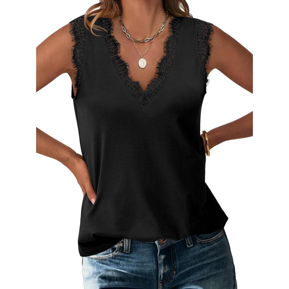 imageANRABESS Womens Lace Trim Tank Tops V Neck Sleeveless Shirts 2025 Summer Casual Trendy Dressy Cami TopBlack