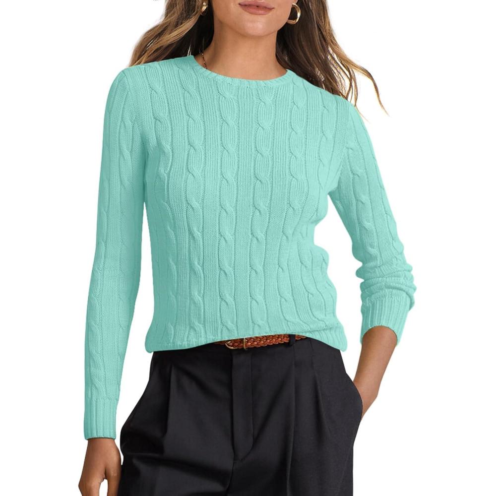 imageANRABESS Womens Long Sleeve Cable Knit Sweater Jumper Crewneck Pullover Soft Dressy Casual Tops Cute 2025 Fall Trendy OutfitsLake