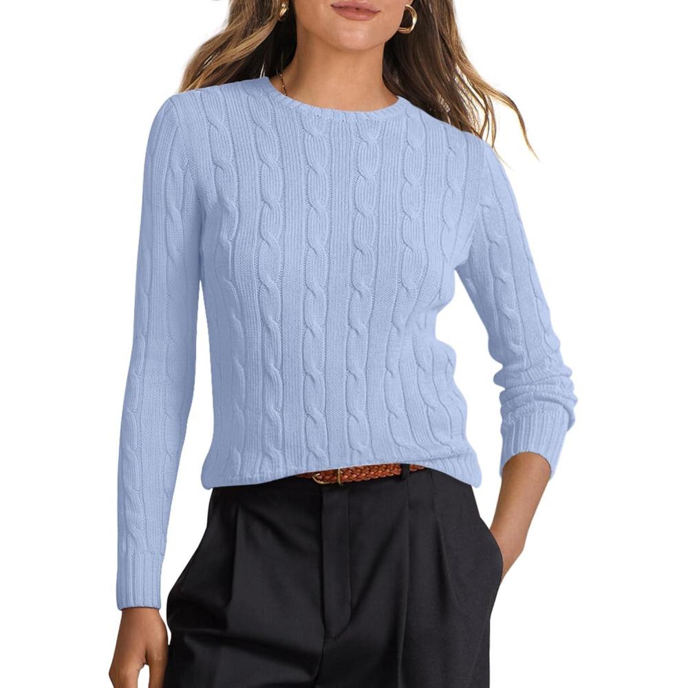 imageANRABESS Womens Long Sleeve Cable Knit Sweater Jumper Crewneck Pullover Soft Dressy Casual Tops Cute 2025 Fall Trendy OutfitsSky Blue
