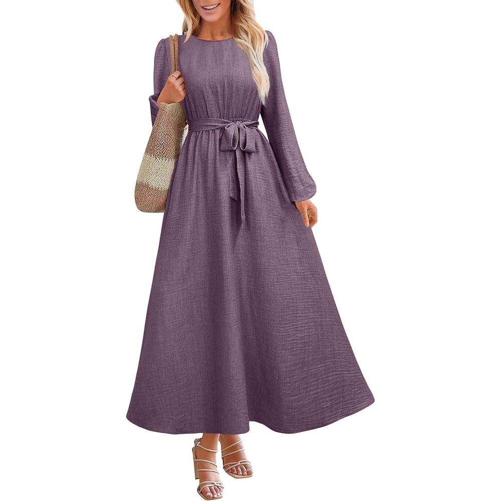 imageANRABESS Womens Long Sleeve Dress 2025 Fall Casual Empire Waist ALine Flowy Maxi Dresses with Pockets Vacation OutfitsMavue