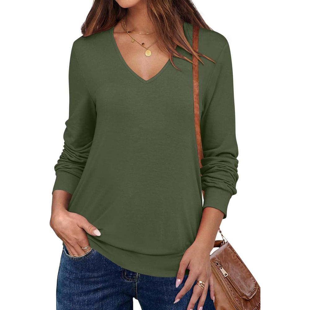imageANRABESS Womens Long Sleeve Shirts Casual Loose V Neck Basic Tees Tops 2025 Fall TShirt OutfitsArmy Green