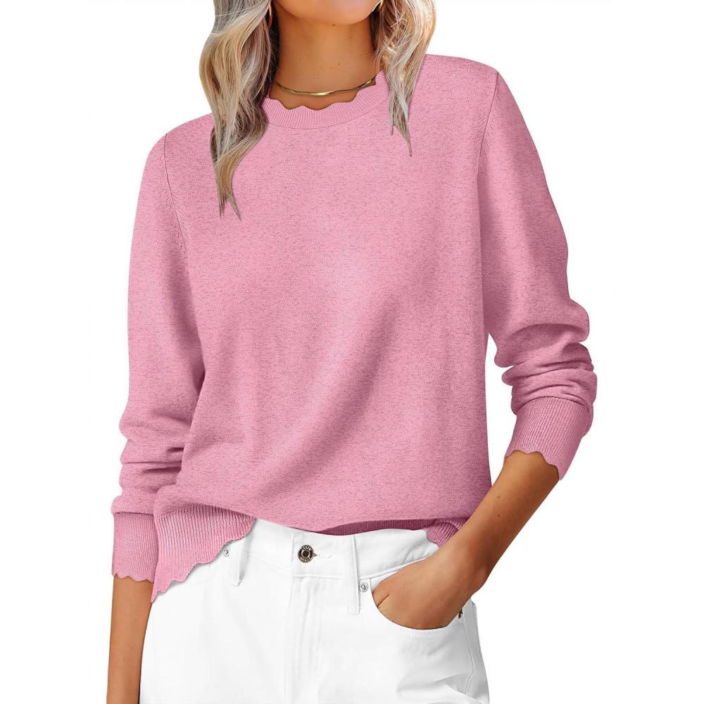 imageANRABESS Womens Long Sleeve Sweaters Loose Fit Lightweight Scalloped Knit Soft Dressy Pullover Tops 2025 Fall Casual OutfitsCoral Pink