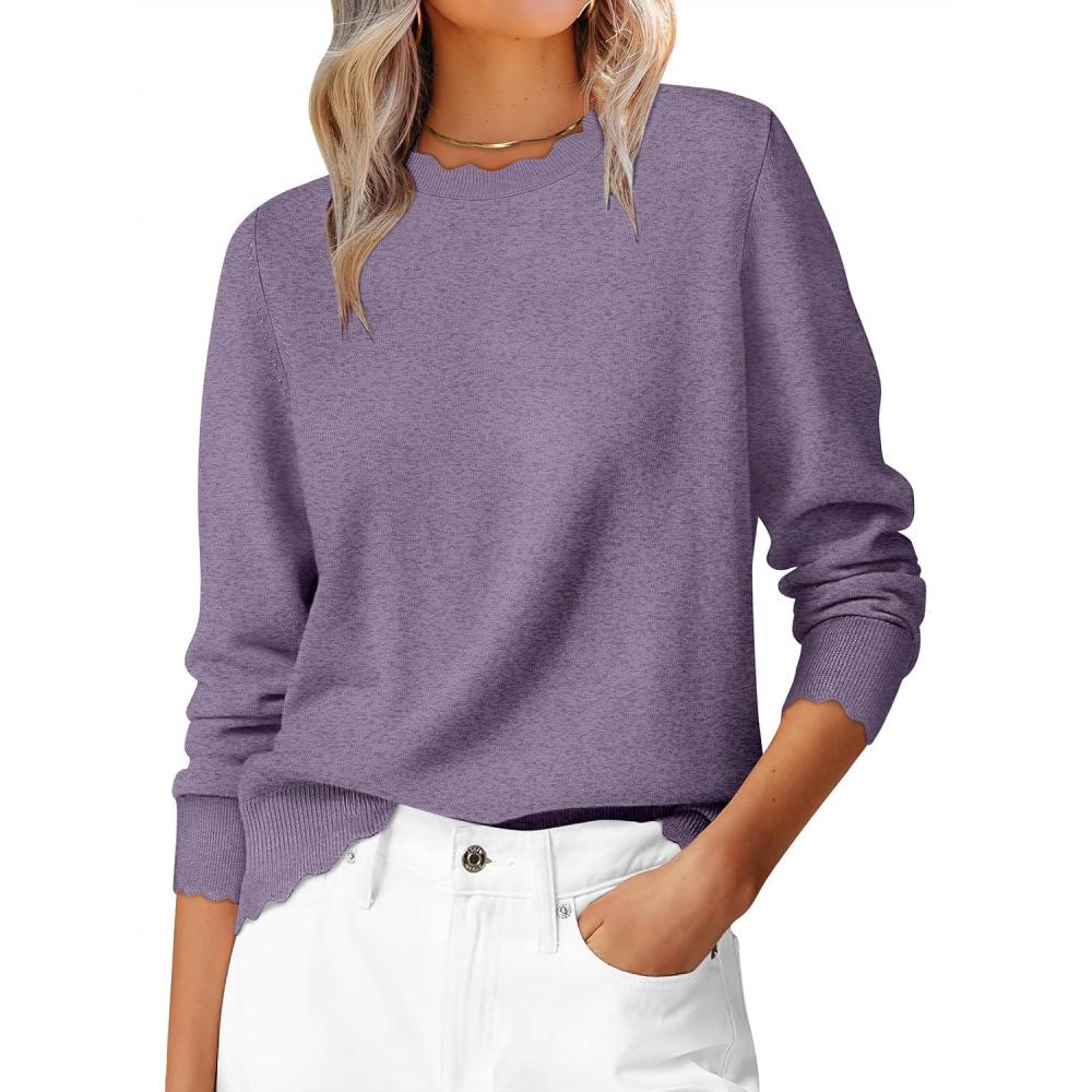 imageANRABESS Womens Long Sleeve Sweaters Loose Fit Lightweight Scalloped Knit Soft Dressy Pullover Tops 2025 Fall Casual OutfitsPurple