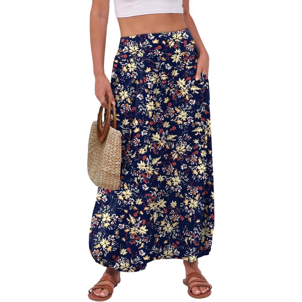 imageANRABESS Womens Maxi Skirts 2025 Fall Trendy Ankle Length High Waisted Boho Flowy Beach Long Skirt with Pockets FashionFloral Black Yellow