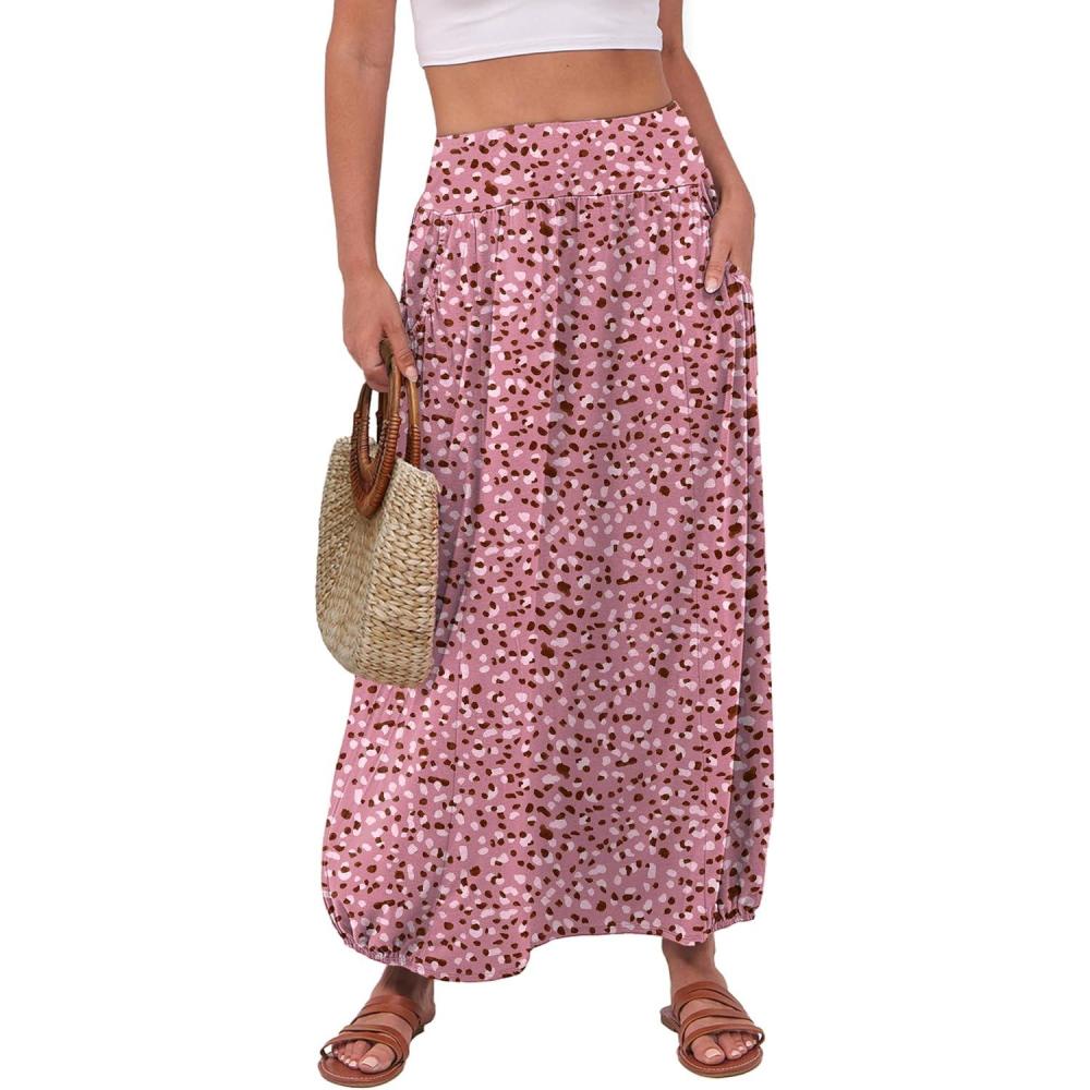 imageANRABESS Womens Maxi Skirts 2025 Fall Trendy Ankle Length High Waisted Boho Flowy Beach Long Skirt with Pockets FashionFloral Pink