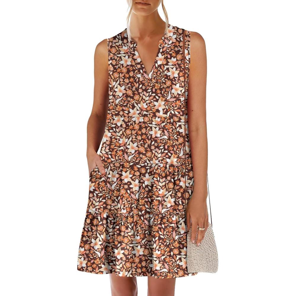 imageANRABESS Womens Mini Dresses Sleeveless V Neck Tiered Swing Going Out Beach Vacation Sundress 2025 Summer Casual OutfitsGradient Orange Floral