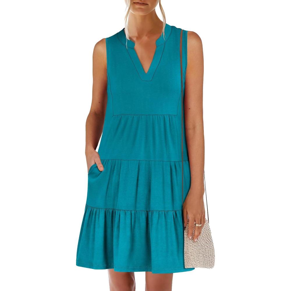 imageANRABESS Womens Mini Dresses Sleeveless V Neck Tiered Swing Going Out Beach Vacation Sundress 2025 Summer Casual OutfitsLake Green