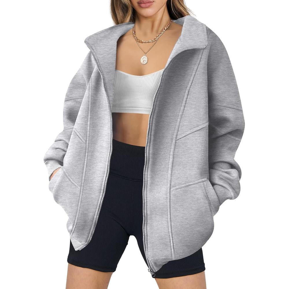 imageANRABESS Womens Oversized Full Zip Up Sweatshirts Jacket 2025 Fall Fleece Long Sleeve Hoodies OutfitsGray