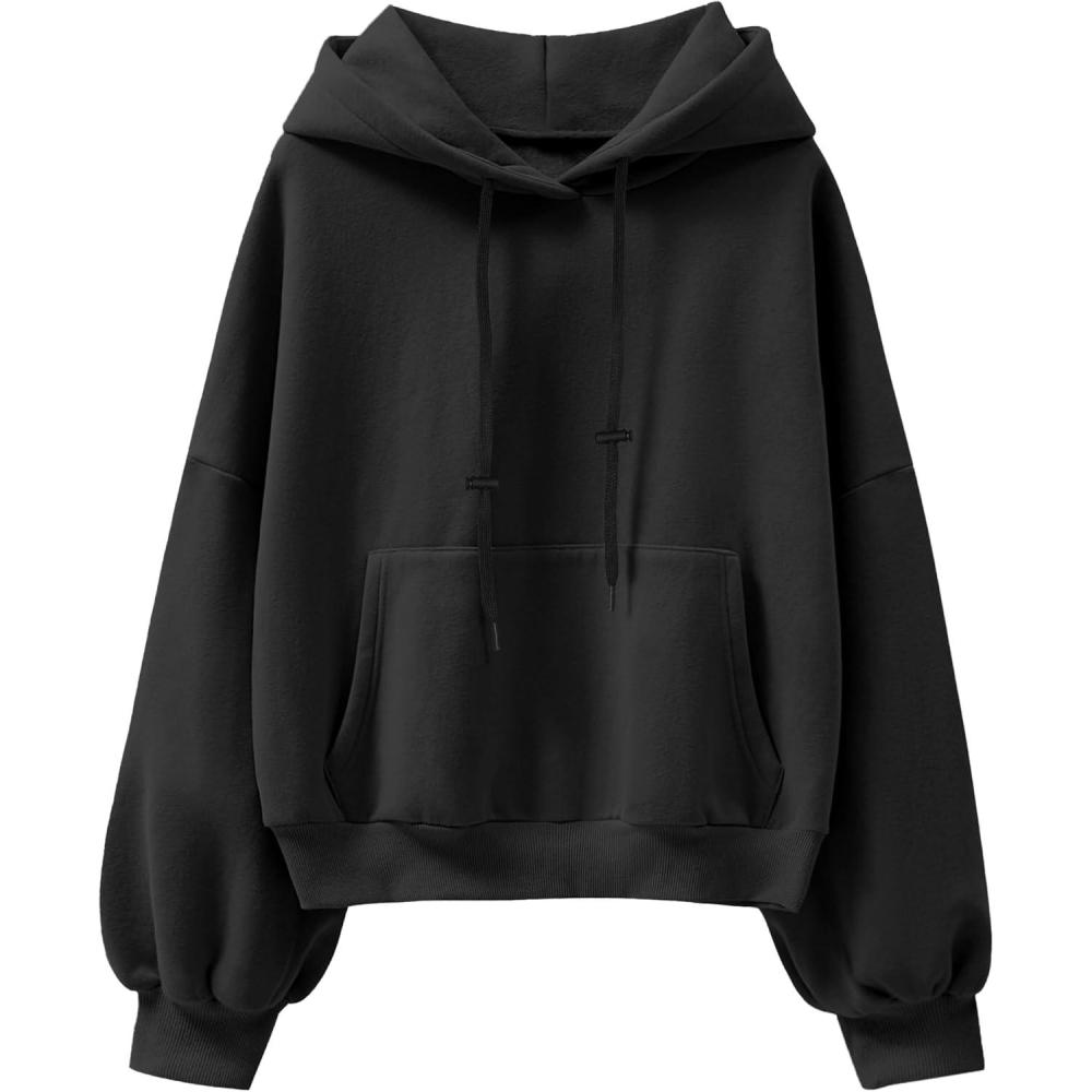 imageANRABESS Womens Oversized Hoodies Lantern sleeve Fleece Sweatshirts 2025 Fall Winter Loose Pullover Preppy ClothesBlack