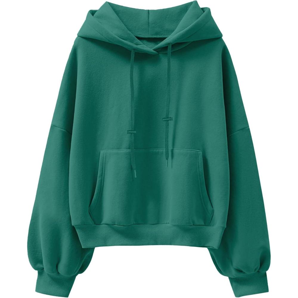 imageANRABESS Womens Oversized Hoodies Lantern sleeve Fleece Sweatshirts 2025 Fall Winter Loose Pullover Preppy ClothesGreen