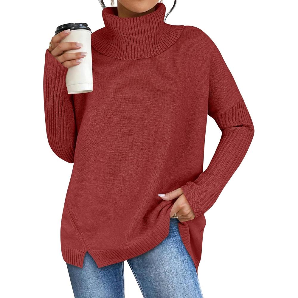 imageANRABESS Womens Oversized Sweater Turtleneck Long Sleeve Casual Knit Tunic Pullover Sweaters Tops 2025 Fall Winter OutfitsBrick Red