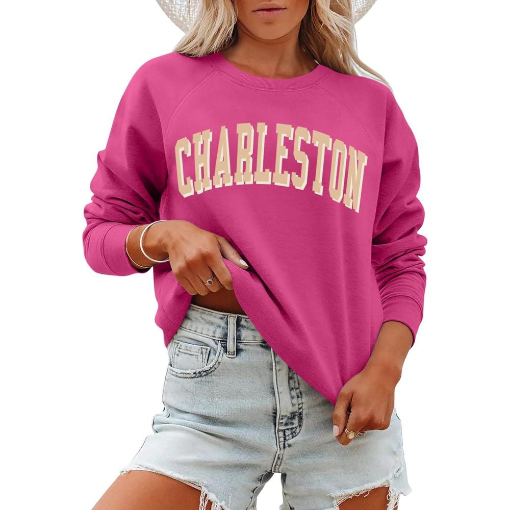 imageANRABESS Womens Oversized Sweatshirts Crewneck Long Sleeve Pullover Hoodies Graphic Cute Teen Girls Clothes 2025 Fall OutfitsHot Pink Charleston